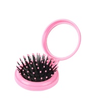 Pink Rose Red Green Black Circular Folding Mirror Hair Brushes Comb