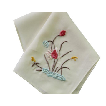 Hand Embroidery Floral Silk Handkerchief Vintage Flower