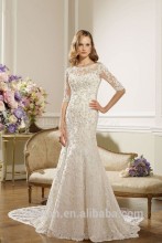 Long train boat neck backless long sleeve lace wedding dress