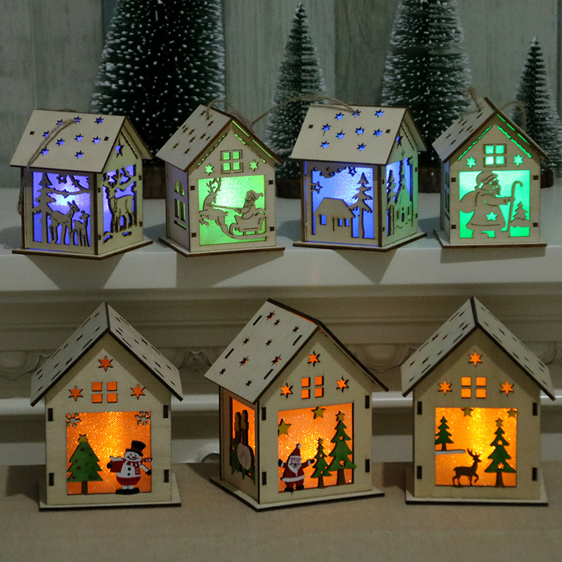 New Year Christmas DIY Toys Luminous Cabin Innovative Christmas Snow House with Light Colorful Wooden Cottage Decoration Toy