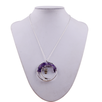 Natural 7 Chakra Crystal Healing Stone Handmade Rainbow Chakra Owl Tree of Life Necklace Pendant Jewelry for Women Gifts