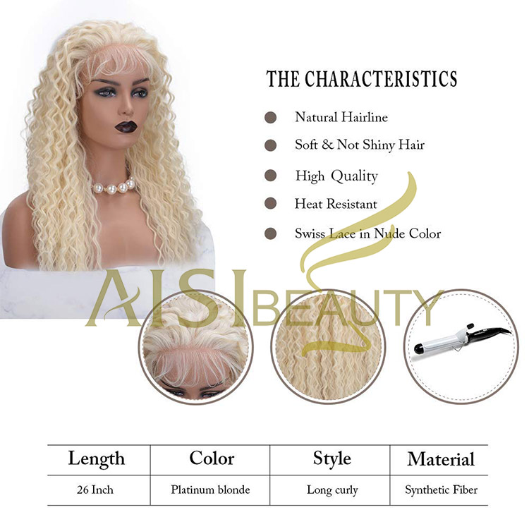 Aisi Beauty Top Quality Vendor Long Wavy 13x6 Kinky Curly 613 Blonde Swiss Lace Synthetic Hair For Black Women Lace Front Wig