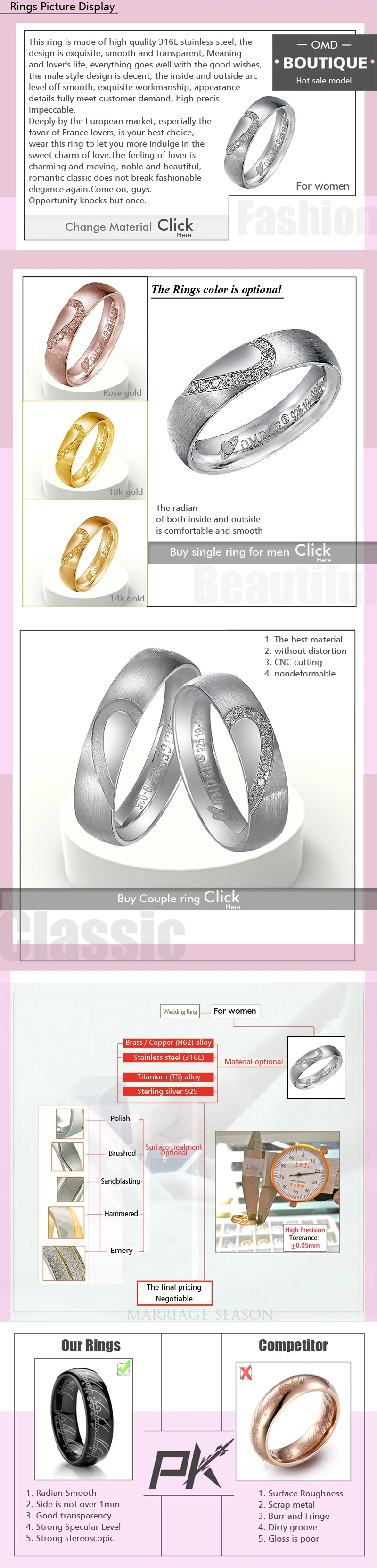 Best Selling Classic Custom Stainless Steel Mens Womens Wedding Ring