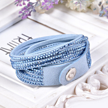 WLLB044 New fashion colorful Rhinestone Double Wrap leather bracelet strass Double Wrap leather bracelet