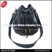 Black Croc Drawstring Zipper Bucket Bag
