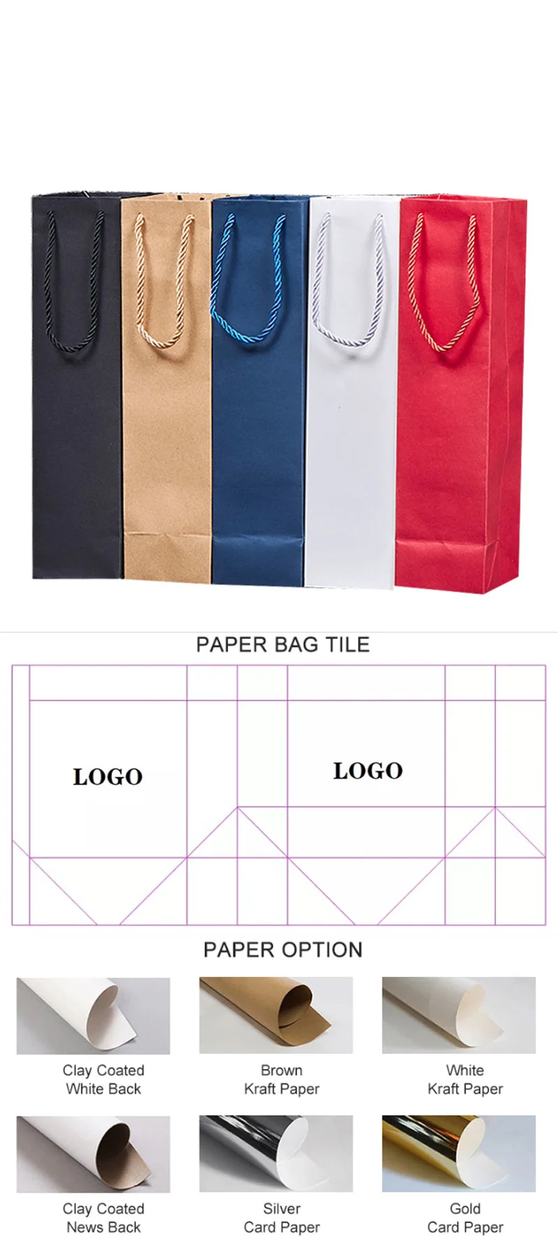 Black Paper Bag for Red Wine Single Wine Bottle Tea Cans Packaging Shopping Bag with Handle