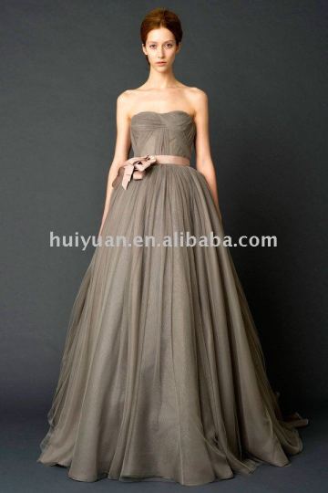 high quality sleevelss tulle ball gown pink sash bridesmaid dress