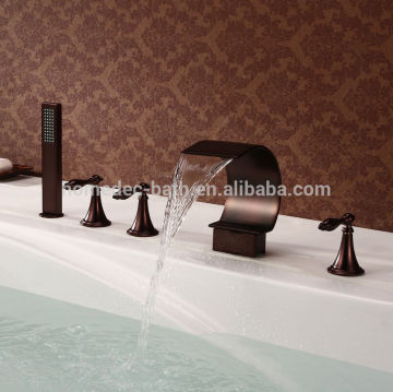 Bathroom ORB Brass Three Holes Waterfall Tub Faucets