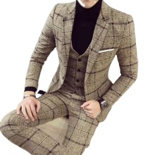 Wholesale Plaid 3 pieces men's wedding suits Low Price Slim fit men's suits