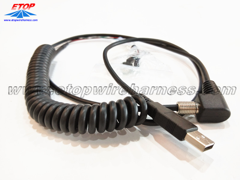 Coiled USB data cable kune DC connector