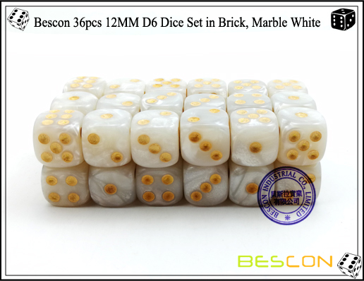 Bescon 36pcs 12MM D6 Dice Set in Brick, Marble White-3 Bescon 36pcs 12MM D6 Dice Set in Brick, Marble White-3