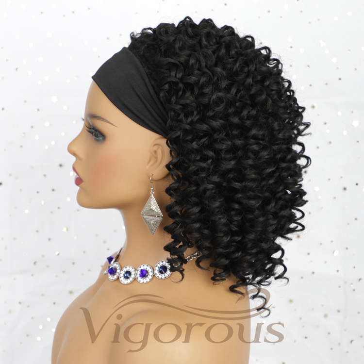 Wholesale Best Manufacturers Spiral Curly For Black Women Good Quality Cheap Headband Black Short Afro Hair Synthetic Wigs Curly
