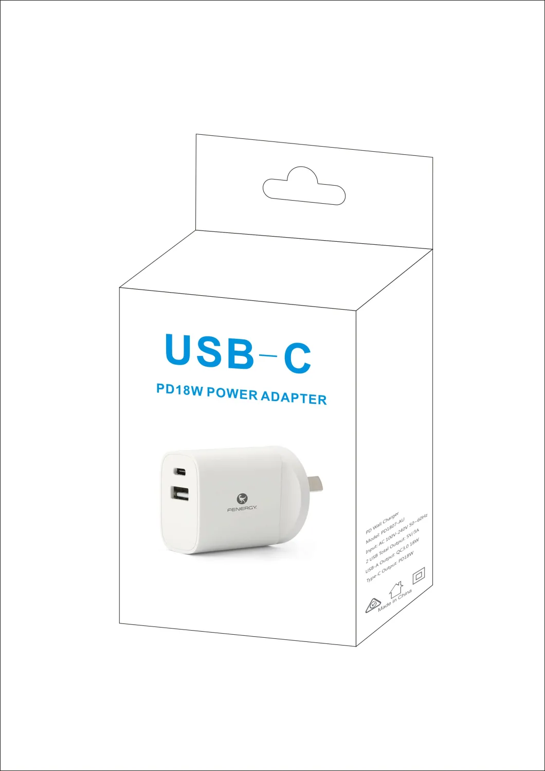 18W Pd Adapter Fast Charger Type C USB-C USB Wall Charger with Over-Charging Protection
