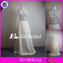 CN307 Real Picture Designer Brand Champagne Chiffon Crystal Beaded Bodice Evening Dress