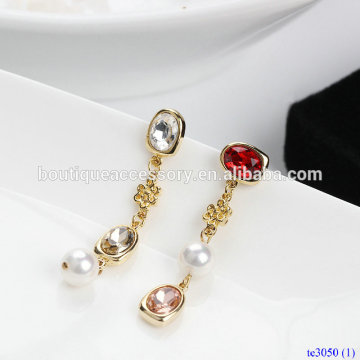 Long Pendant Earrings Pearl And Gemstone Link Earrings