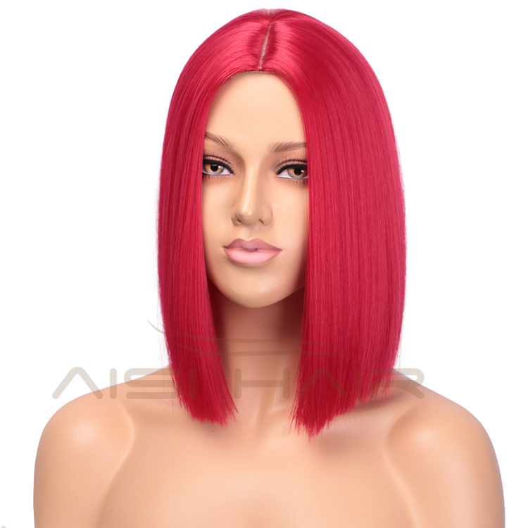 Synthetic Fiber Hair Straight Short Red Bob Hairstyle Wigs Heat Resistant For White Black Women Cosplay Party