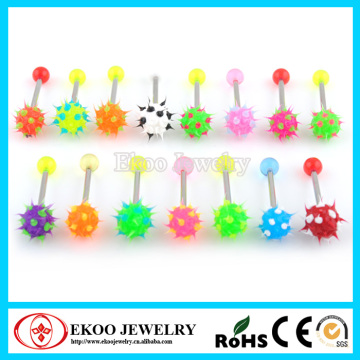 Barbell with Silicone Spikey Koosh Balls Unique Tongue Rings