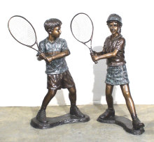 Boy playing badminton statue bronze boy sculpture for sale