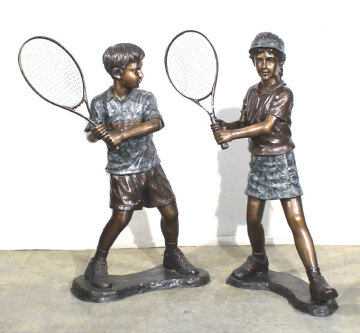 Boy playing badminton statue bronze boy sculpture for sale