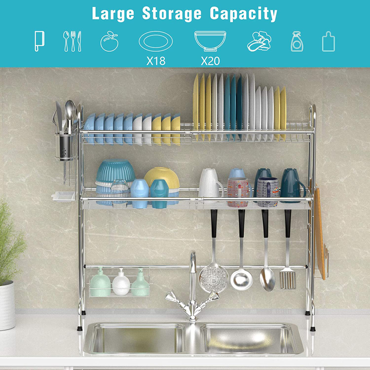 Yuming Factory 2 tier dish rack kitchen organizer dish drying rack over kitchen sink counter top storage holders & racks