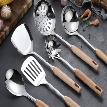 Wooden Handle Stainless Steel Spatula Set