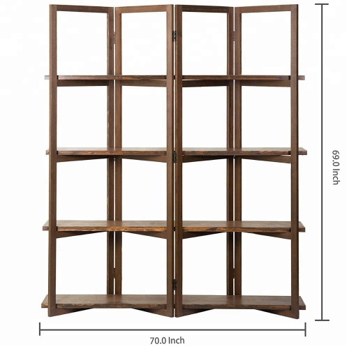 Wood 4-Panel Room Divider 4 Tier Display Rack