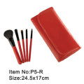 5pcs merah plastik menangani hewan nilon riasan sikat kit rambut merah PU kulit folder
