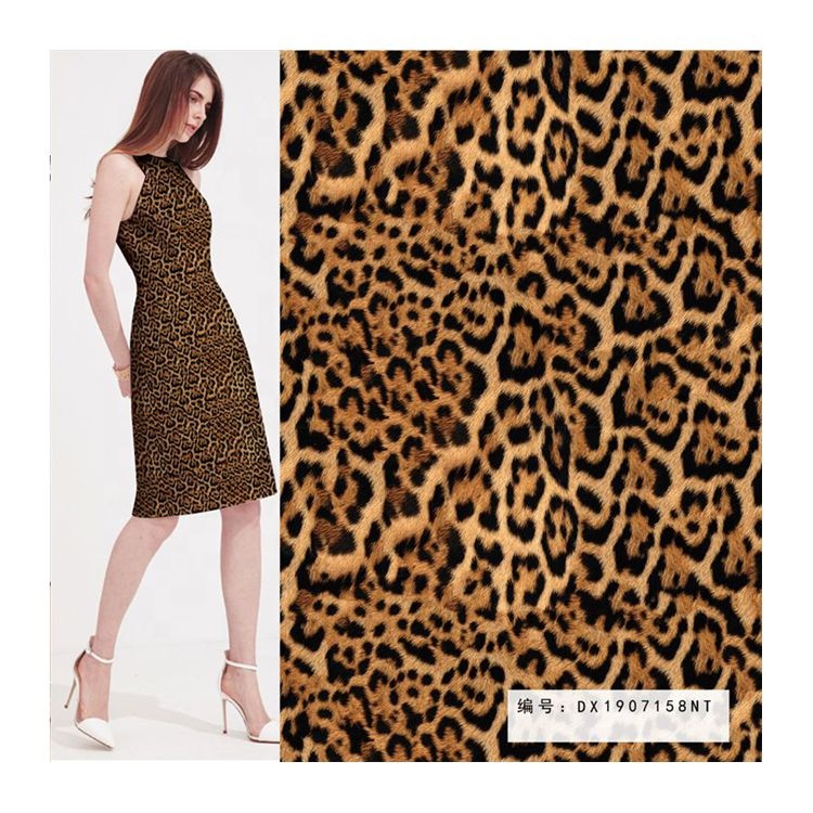 Snake Skin Leopard Pattern Printed Faille Crepe Fabric