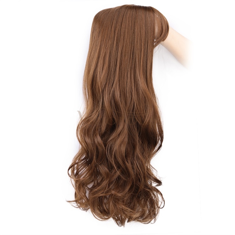 Vigorous Light Brown Synthetic Hair Toppers Extension Clips in Long Wavy Top Hairpieces for Women with Air Hair Bangs