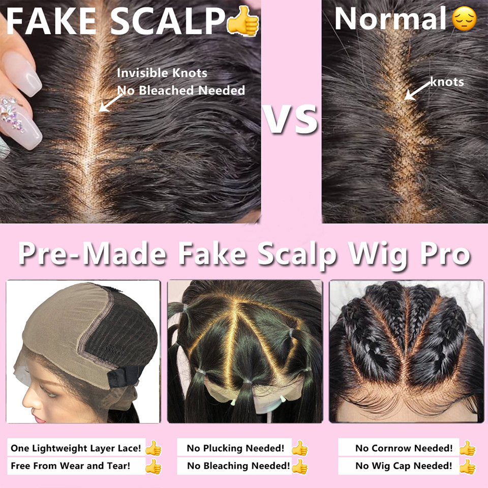 Fakee Scalp Wig 13x6 Lace Front Human Hair Wigs Pre Plucked Invisible Bleached Knots Transparent Lace Brazilian Remy Hair Wig