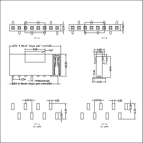 2.54mm Female Header Single Row U Terminal SMT Type H8.5 FHEM07-XXSXXX