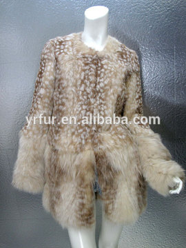 Y.ROGUSA Brand YR032 Women Rabbit and Fox Fur Jacket Long/Deer Print Color Fashion Fur Jacket