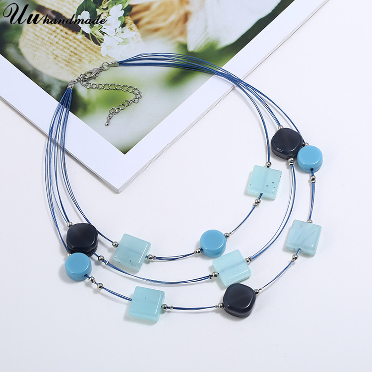 3 layers charm necklace with acrylic resin beads for women multi layered necklace