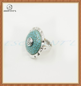 2015 Fashion Vintage Female Round Silver Turquoise Ring