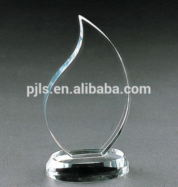 blank crystal trophy,fire shape glass trophy clear color