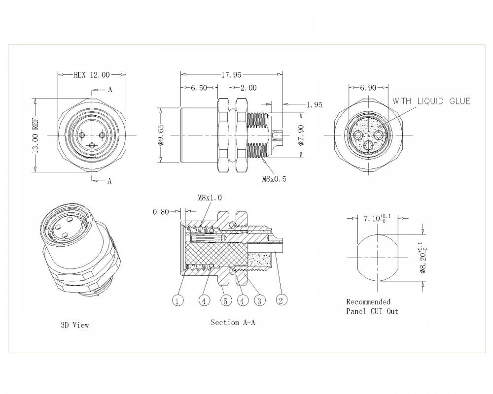 M8 2 ~ 8P LELAKI LELAKI JENIS SOLDER UNSHIELDED