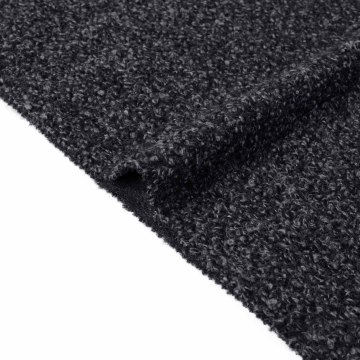 Deep Black Grey Wool Polyester Blend Fabric