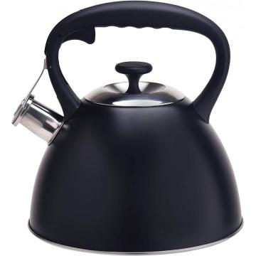 Hervidor de té de acero inoxidable con recubrimiento negro.