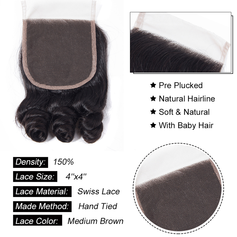 10A Brazilian Hair Romance Bouncy Curls Funmi Hair Virgin Remy Human Extension Fumi Hair with 4x4 Lace Closure