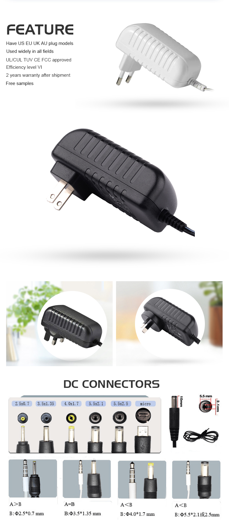 12v 3a ac dc power adapter with EU US UK AU plug TUV CB CE ROHS UL/CUL FCC SAA C-tick PSE certified