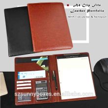 A4 Functional Leather Clip File Folder Portfolio Case With Calculator & Notepad