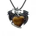 Gemstone Crystal Heart Alloy Wings Dragon & Pterosaur Stone Neclace Natural Quartz Dragon Charm Pendants Choker Anniversary Gift