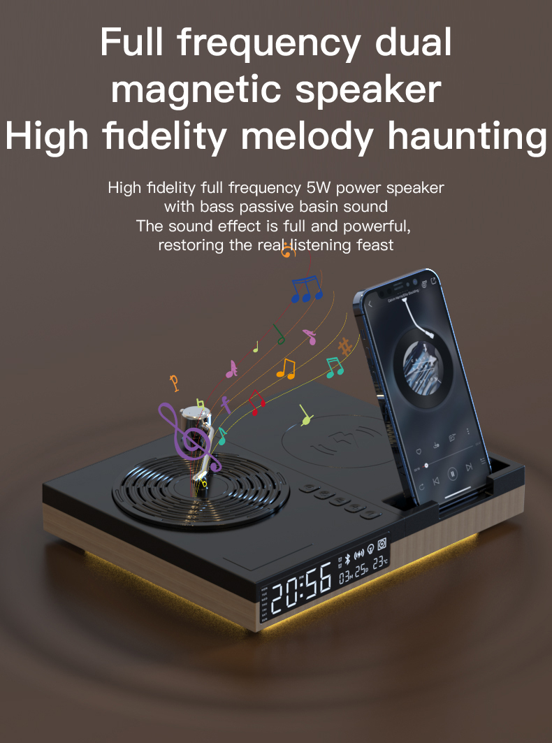 Retro classic phonograph player music digital display home portable multi-function Bluetooth speaker wireless charging