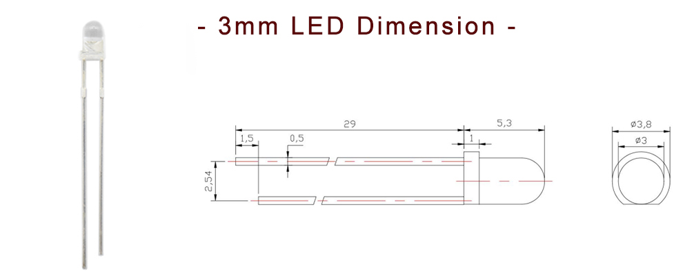 Size of 304IRC140L14I100A20 IR LED 3mm LED 1400nm IR LED 1450nm infrared LED 20 degree Far Red Infrared LED Clear Lens