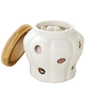 Bamboo-Lid White Stoneware Ceramic Food Storage Container