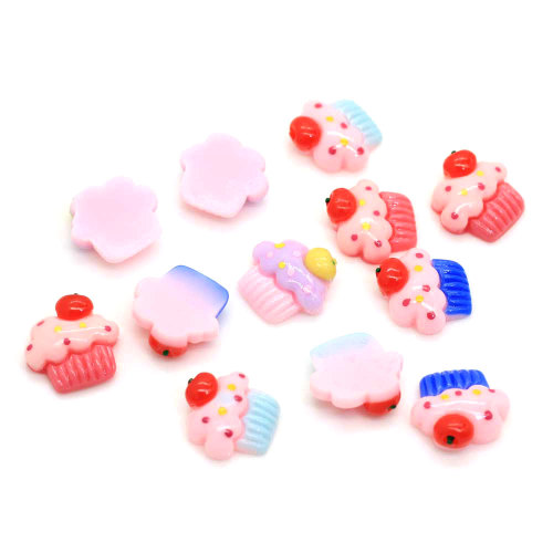 Gemengde kleur Plat Cupcake Vormige Hars Cabochon Voor Handgemaakte Craft Decor Kralen Charms DIY Telefoon Shell Ornamenten