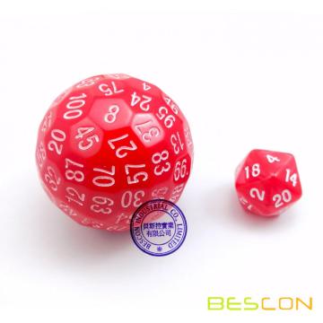 Bescon Polyhedral Dice 100 Sides Dice, D100 mort, 100 Cided Cube, D100 Game Dice, 100-Cided Cube of Red Color