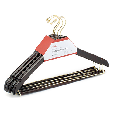 Gold Hook Mahogany Finishing Men's Contoured Style Maple Wood Suit Hangers with Chrome Clips