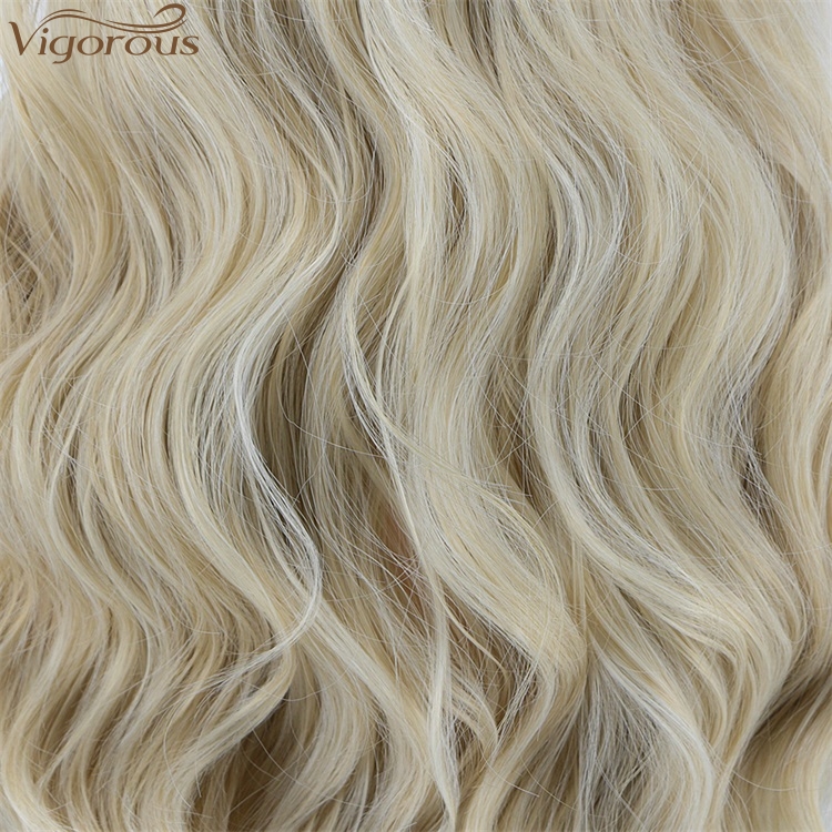 Vigorous Top Quality Long Ombre Blonde Body Wavy Wigs Middle Part Synthetic Fiber Wigs For Black Women Heat Resistant Wholesales