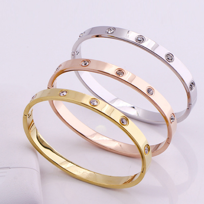 Fashion Jewelry Women's Jewelry Bangle Zircon Fashion 18k Stainless Steel Gold Bangle